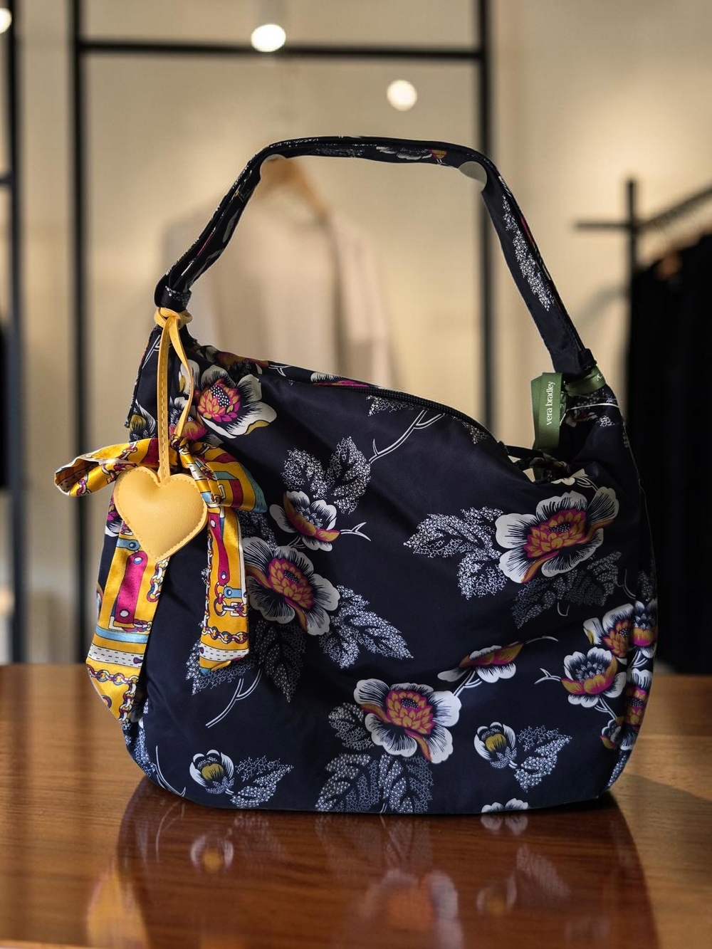 Vera Bradley Hobson Hobo Bag with Yellow Heart Charm NWT